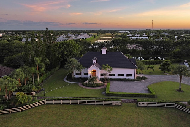 view of aerial view at dusk