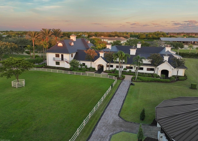 view of aerial view at dusk