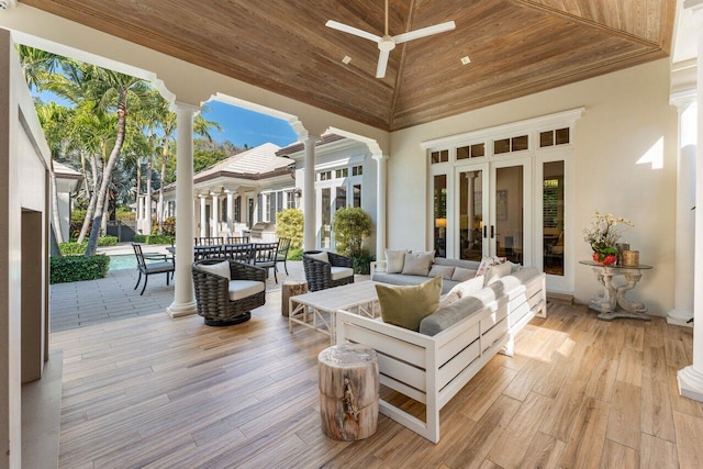 view of patio featuring an outdoor hangout area and ceiling fan