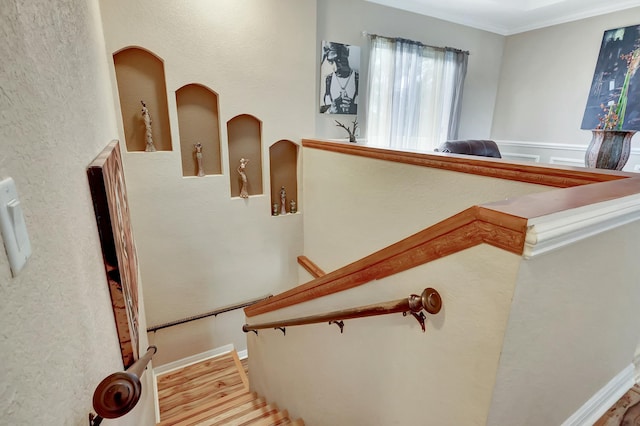 stairway featuring hardwood / wood-style floors