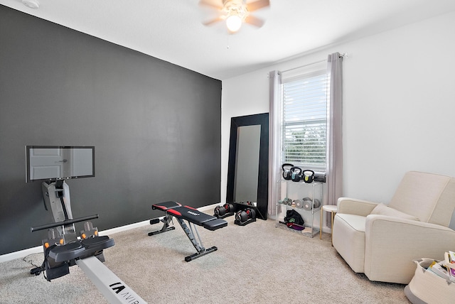 exercise area featuring ceiling fan