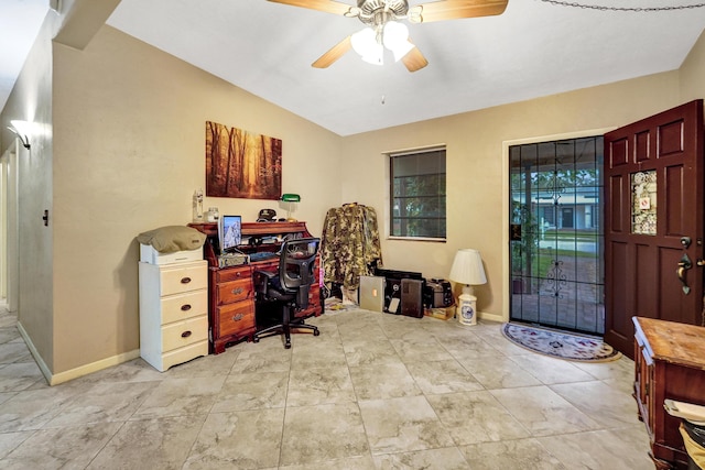 office space with ceiling fan