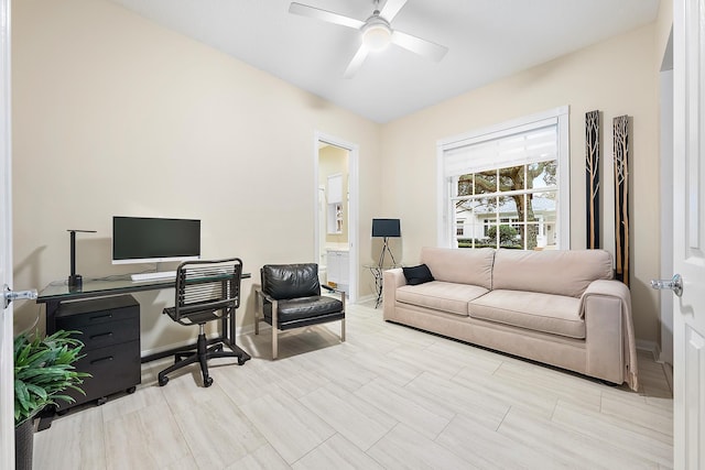 office space with ceiling fan