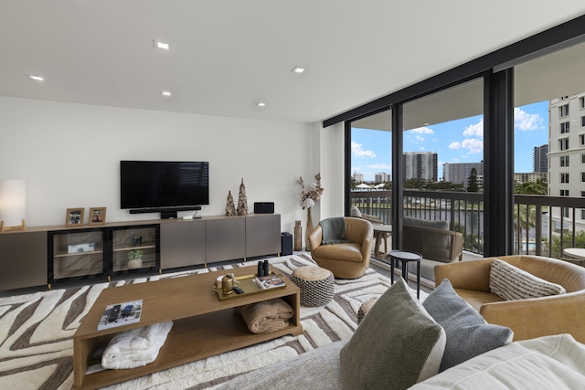 living room with expansive windows