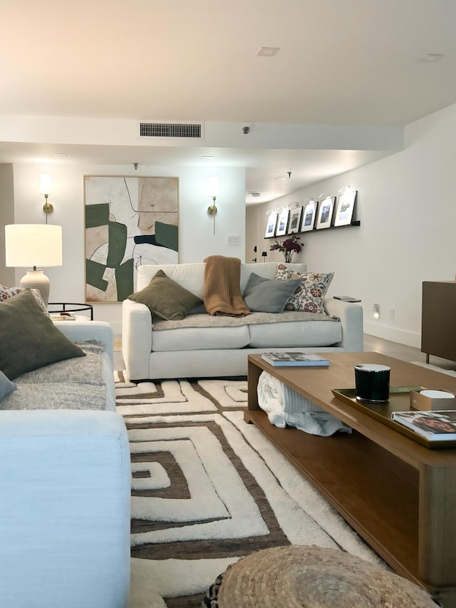 living room with light wood-type flooring