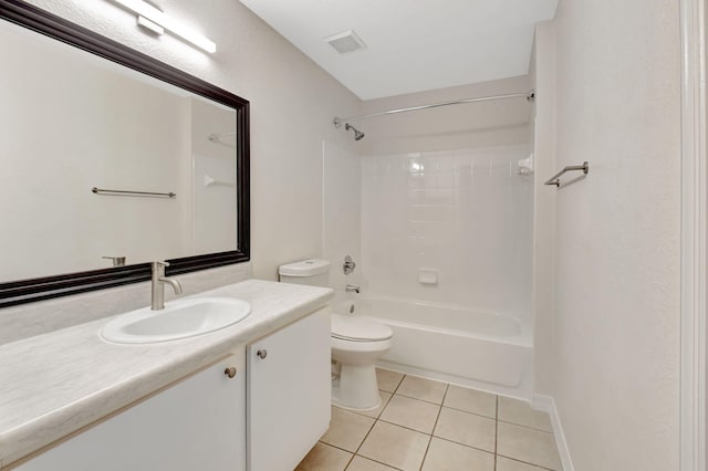 full bathroom with vanity, tile patterned floors, toilet, and shower / bath combination