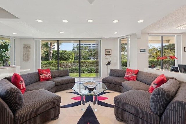 living room with expansive windows