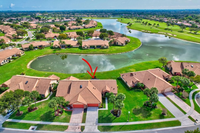 aerial view with a water view