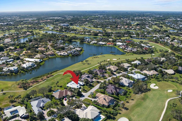 drone / aerial view featuring a water view