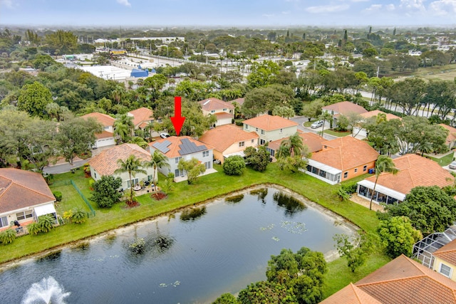 aerial view with a water view