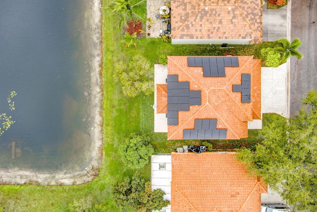 aerial view featuring a water view