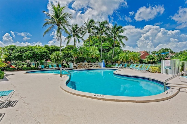 view of swimming pool with a patio