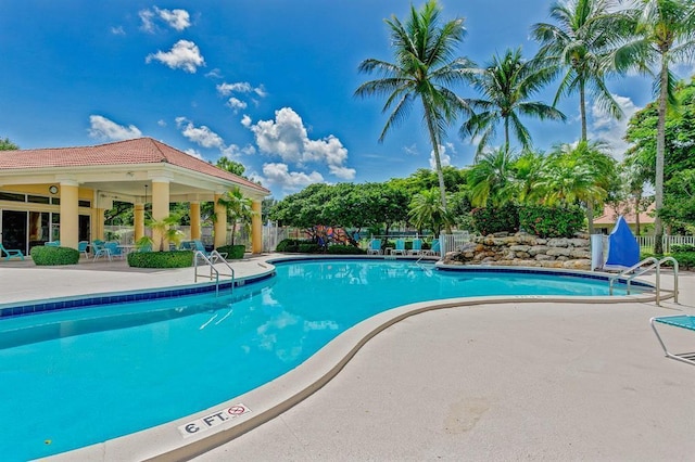 view of pool featuring a patio area