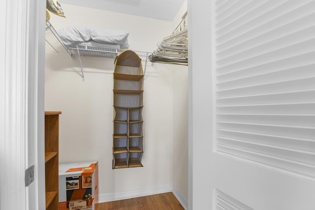 walk in closet with hardwood / wood-style floors