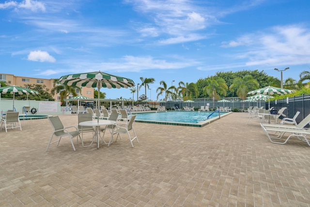 view of swimming pool with a patio area