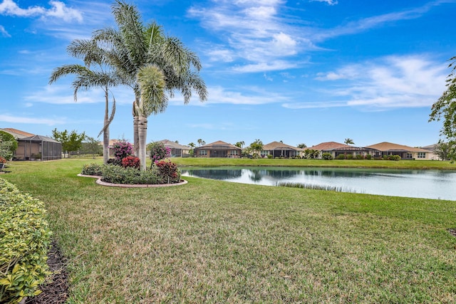 view of yard with a water view