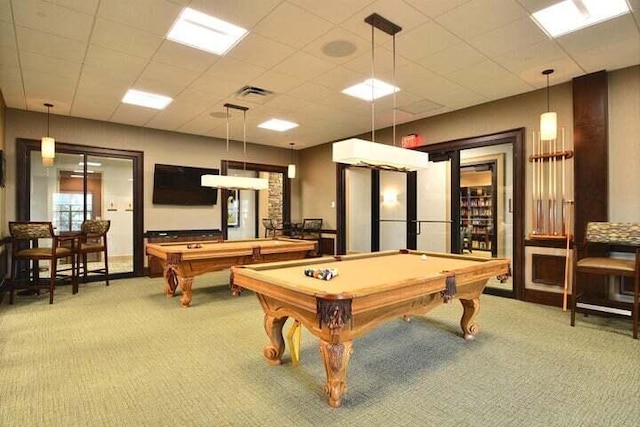 playroom with pool table and carpet