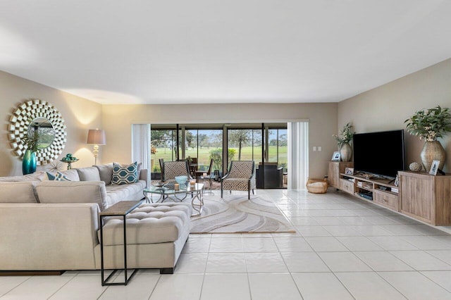 living room with light tile patterned floors