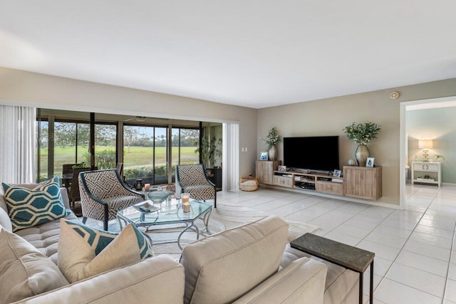 living room with light tile patterned floors