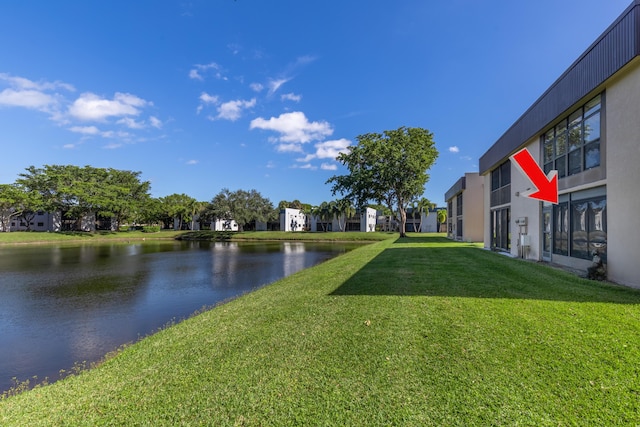 view of yard with a water view