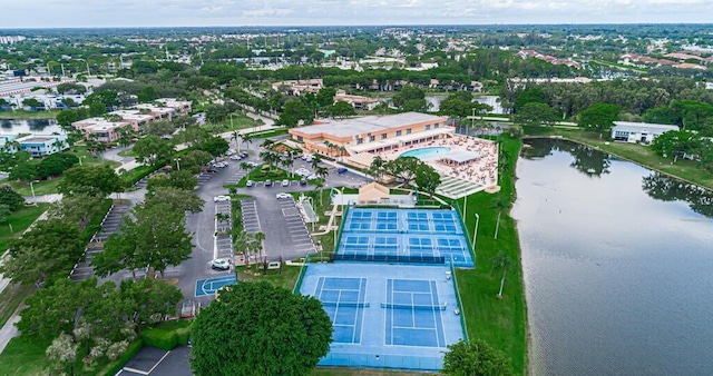 aerial view with a water view