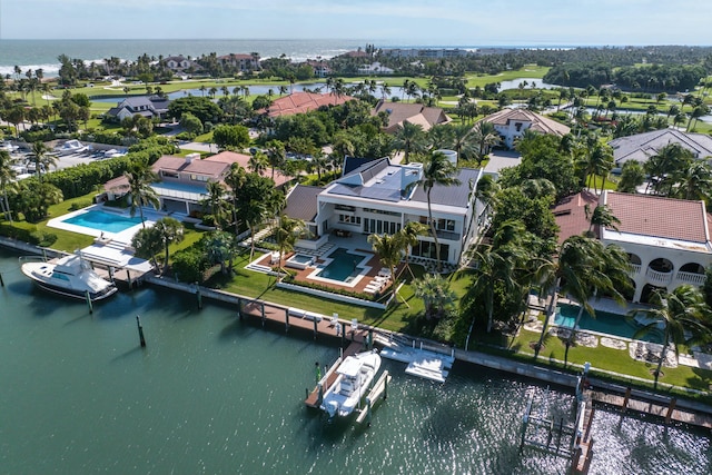 aerial view with a water view