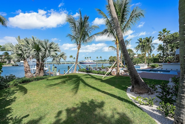 view of yard with a water view