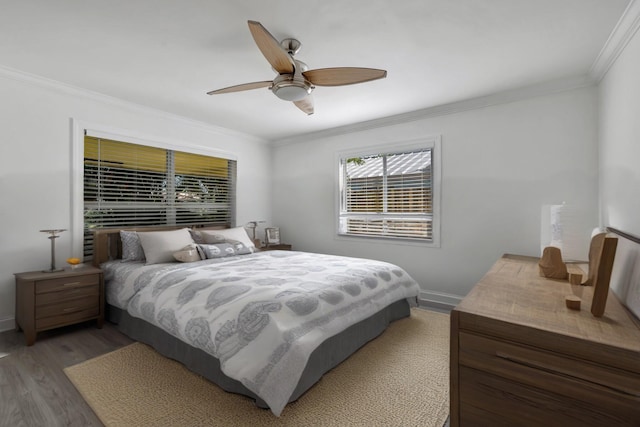 5801 NE 17th Ave, Fort Lauderdale, FL 33334 - bedroom featuring ornamental molding, baseboards, ceiling fan, and wood finished floors