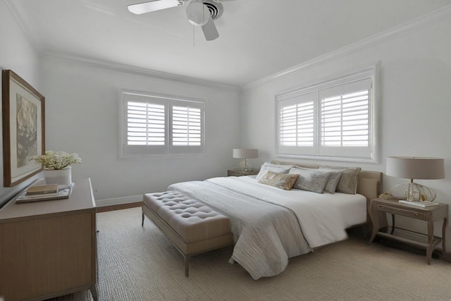 5801 NE 17th Ave, Fort Lauderdale, FL 33334 - bedroom featuring ornamental molding, ceiling fan, multiple windows, and baseboards