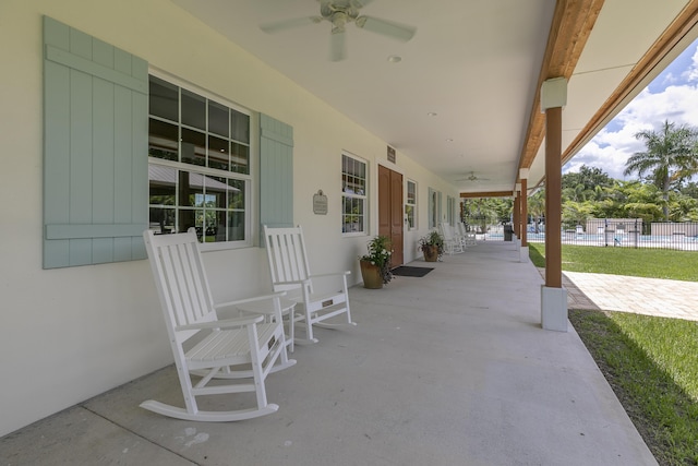 view of patio / terrace featuring ceiling fan