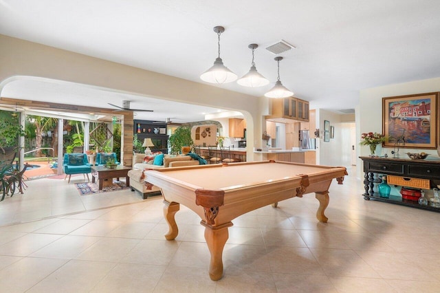 playroom featuring billiards and light tile patterned floors