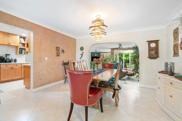 tiled dining space with crown molding