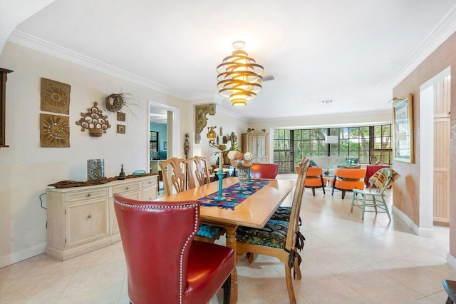 dining room with ornamental molding