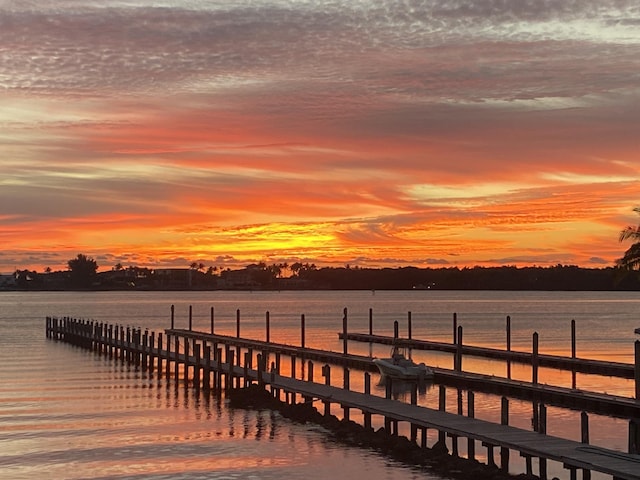 view of dock with a water view