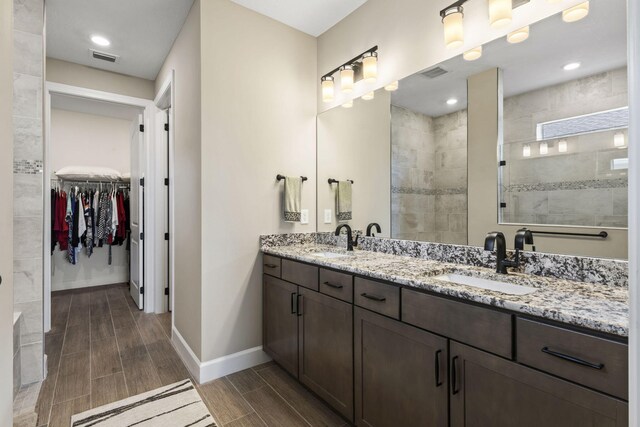 full bathroom with shower / bath combination with curtain, vanity, toilet, and hardwood / wood-style floors