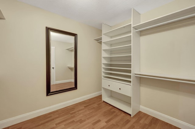 walk in closet with wood-type flooring