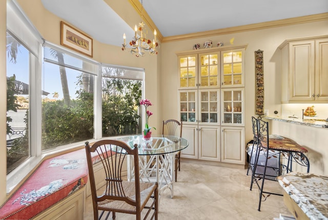 sunroom with a notable chandelier