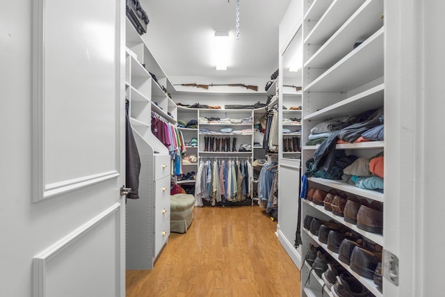 walk in closet featuring light hardwood / wood-style flooring