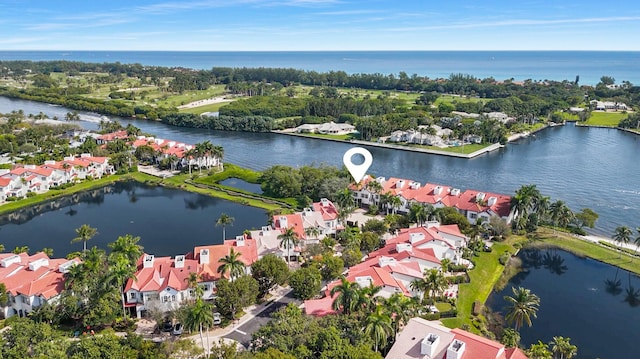 aerial view with a water view