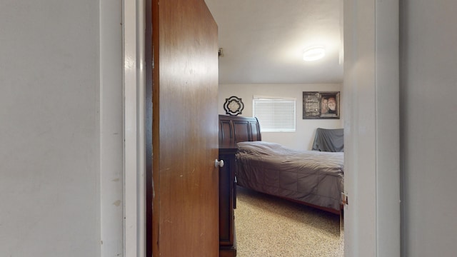 bedroom with speckled floor
