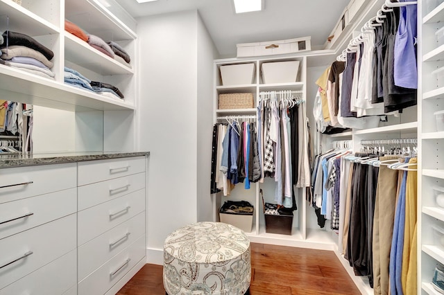 walk in closet featuring dark hardwood / wood-style flooring