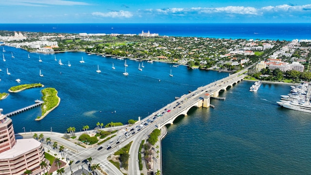 bird's eye view featuring a water view