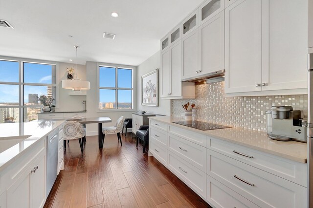 kitchen with white cabinetry, stainless steel dishwasher, black electric stovetop, and a healthy amount of sunlight