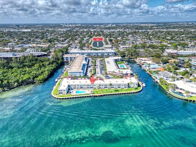 aerial view with a water view