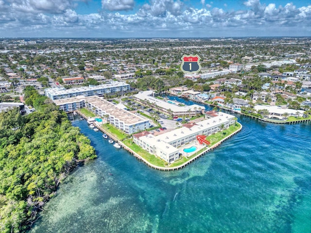 bird's eye view featuring a water view