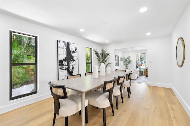 dining space with light hardwood / wood-style flooring