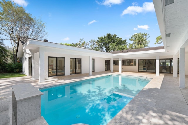 view of swimming pool with a patio area