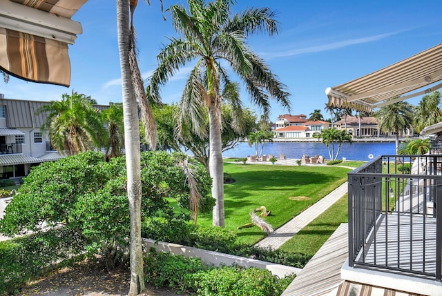 view of yard with a water view