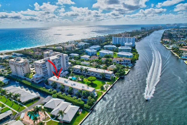 aerial view with a water view