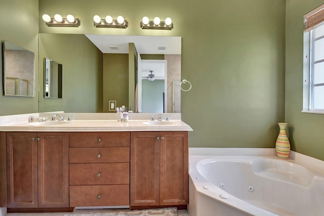 bathroom with vanity and a tub to relax in